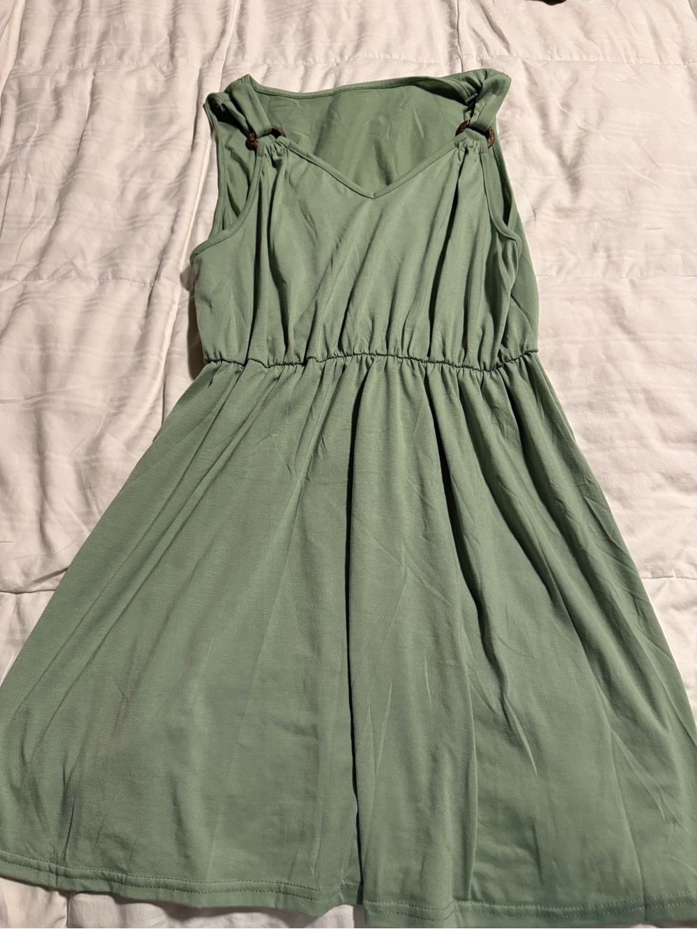 Light Green Sleeveless Elastic-Waist Dress